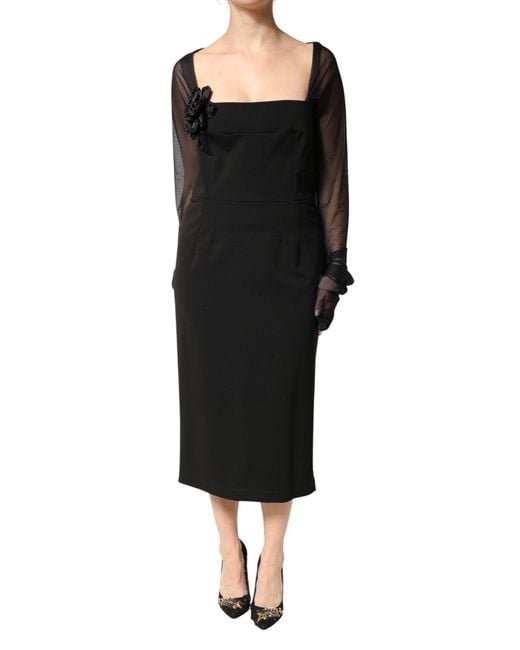 Dolce & Gabbana Black Embroidered Silk Blend Midi Dress