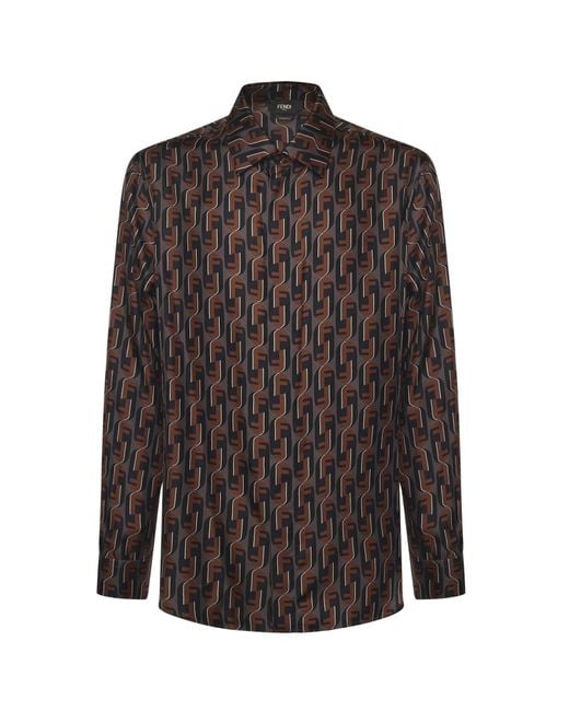Fendi Brown Printed Silk Shirt for men