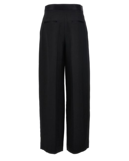 Khaite Black Straight Leg Pants With Pleat Detailing And Exposed Zipper