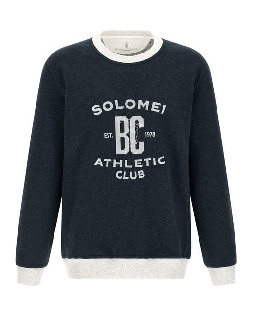 Brunello Cucinelli Blue Logo-Print Cotton-Linen Sweatshirt