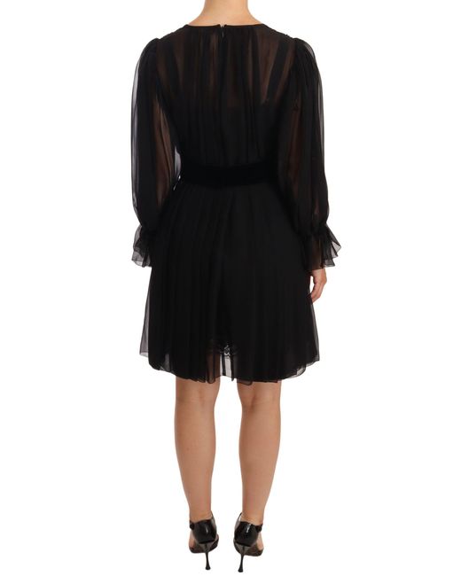 Dolce & Gabbana Black Elegant V-Neck Silk Blend Mini Dress