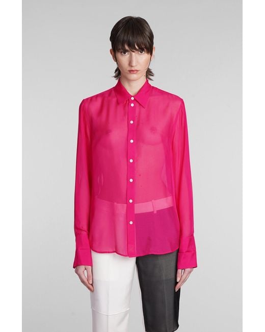Helmut Lang Pink Shirt In Fuxia Silk