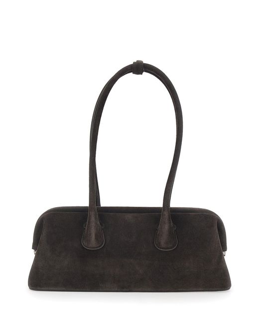 OSOI Black Shoulder Bag Boat Wide With Round Handles Suede For Cow