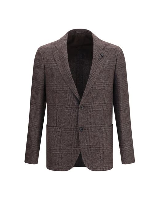 Lardini Gray Blazer Single-Breasted Wool-Blend Merino Wool Jacket for men