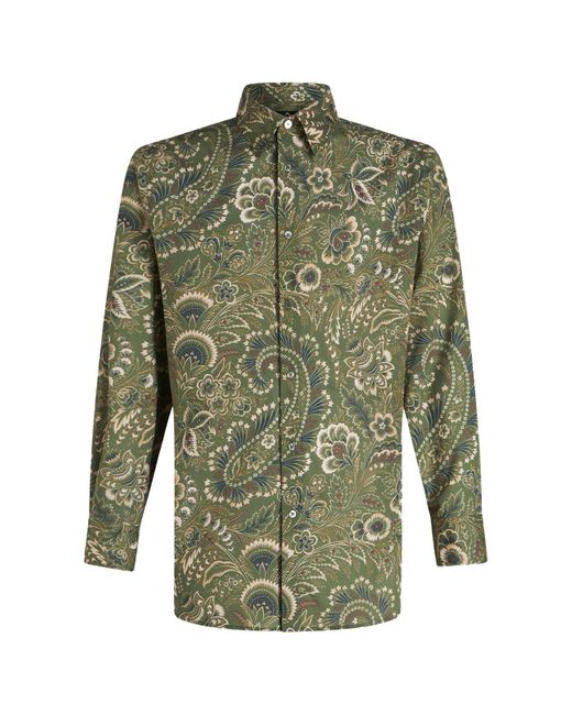 Etro Green Cotton Shirt With Paisley Floral Pattern for men