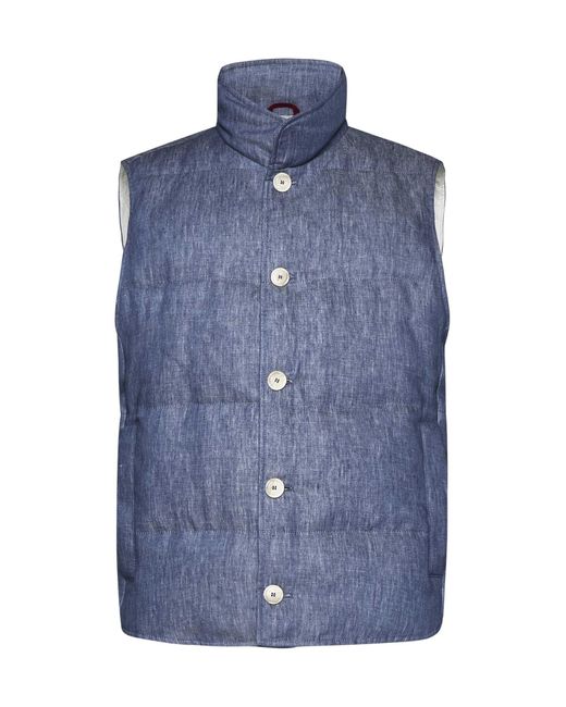Brunello Cucinelli Blue Padded Linen Vest for men