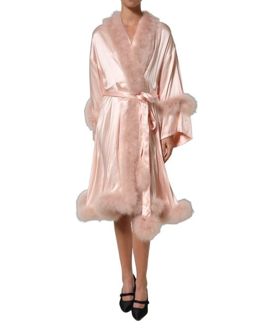 Dolce & Gabbana Pink Light Silk Turkey Feather Wrap Midi Dress
