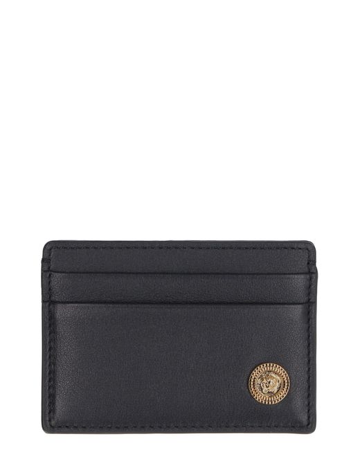 Versace Medusa Biggie Logo Detail Leather Card Holder in Black for Men