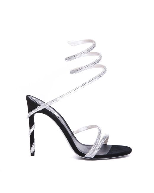 Rene Caovilla Leather Margot Black Jewel Sandals Snake in White | Lyst
