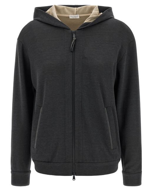 Brunello Cucinelli Black Cotton Hoodie Clothing