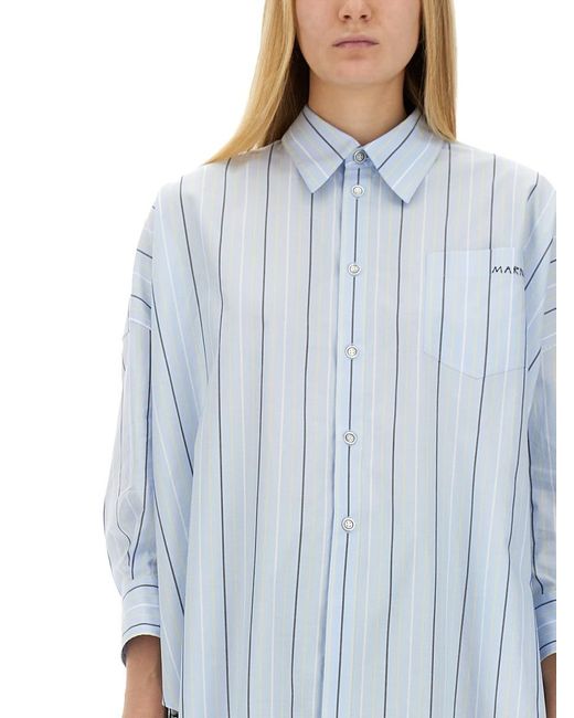 Marni White Asymmetrical Striped Shirt