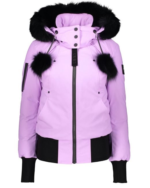 Moose Knuckles Hooded Padded Bomber Jacket in Pink | Lyst