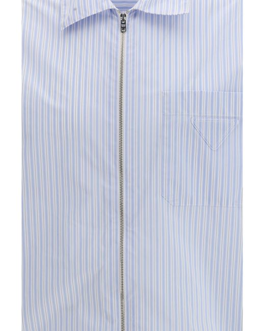 Prada Blue Striped Re-Nylon Shirt Polyamide for men