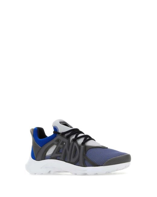 Fendi Blue Multicolor Mesh And Rubber Tag Sneakers for men