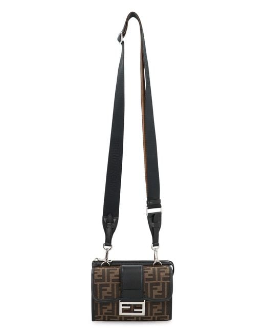 Fendi Black Baguette Double Shoulder Bag Polyurethane Messenger for men