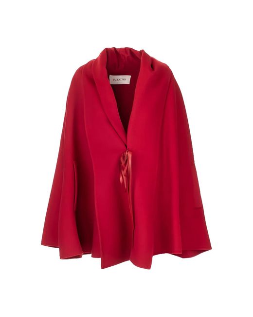 Valentino Red Ribbon-Detail Cape Coat Clothing