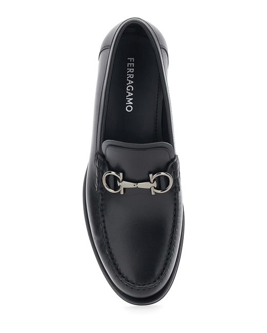 Ferragamo Black Loafers With Gancini Metal Detail On The Front for men