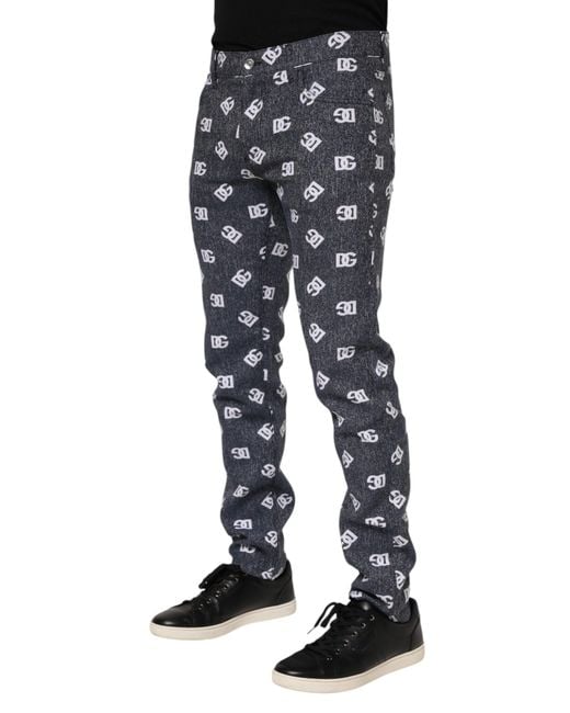 Dolce & Gabbana Blue Logo Print Slim Fit Jeans for men
