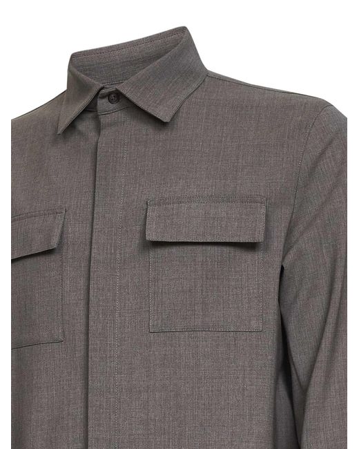 Herno Gray Dove Bi-Stretch Wool Canvas Shirt for men