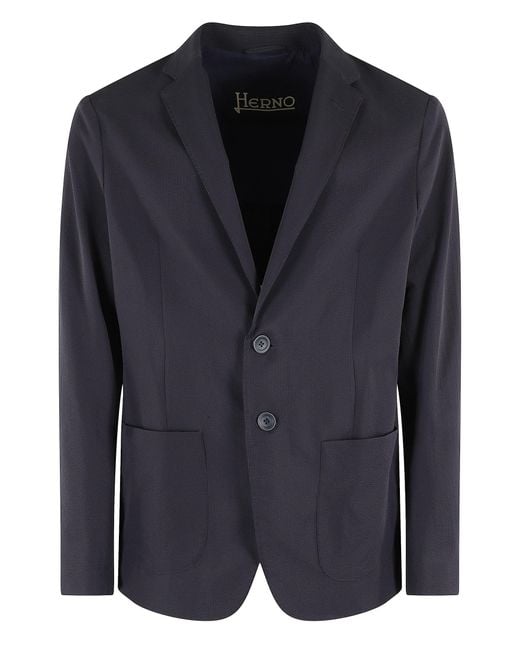 Herno Black Seersucker Technical Stretch Jacket With Classic Notched Collar for men