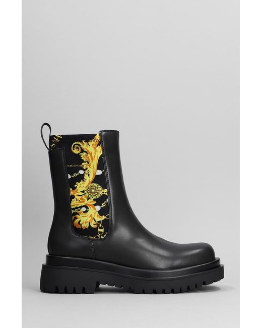 Versace Jeans Combat Boots In Black Leather