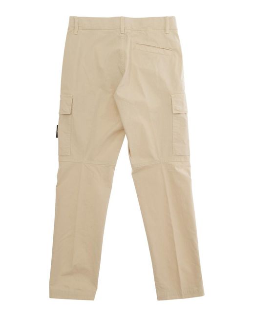 Stone Island Natural Pants With Logo Patch, Cotton Trousers for men