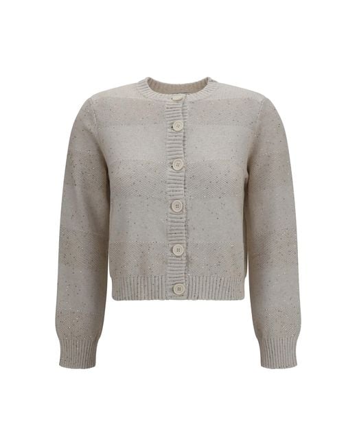 Brunello Cucinelli Gray Long-Sleeve Crewneck Cotton Sweater