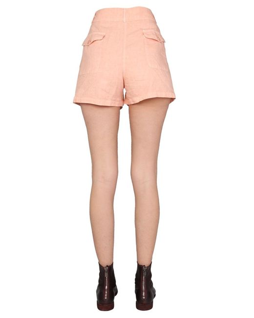Aspesi Pink Wide Leg Shorts With Front Button Closure Linen