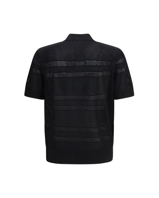 Dries Van Noten Black Polo Shirt Mesh Viscose for men