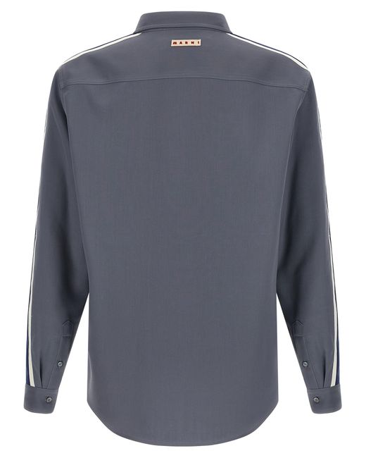 Marni Blue Contrasting Sleeve Virgin Wool Shirt for men