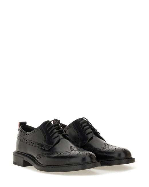 HUGO Black Leather Derby Loafer Cow Loafers for men