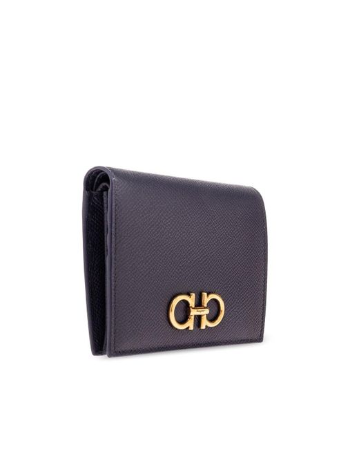 Ferragamo Blue Leather Wallet With Logo,