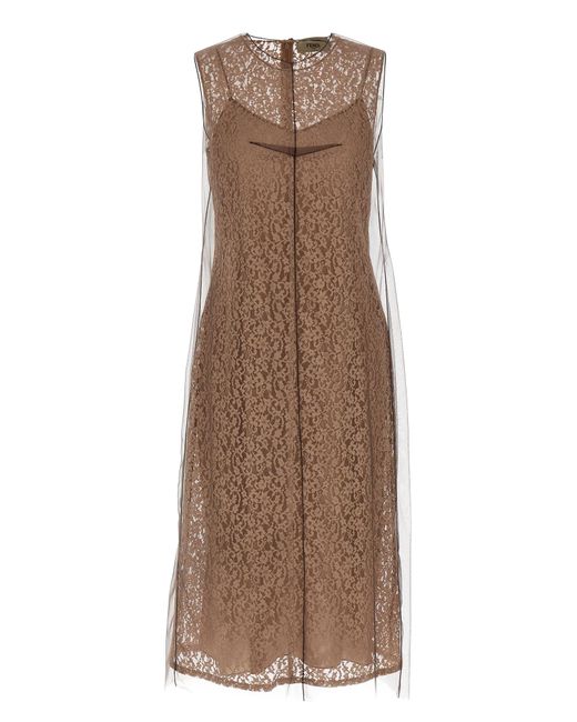 Fendi Brown Floral Lace Dress
