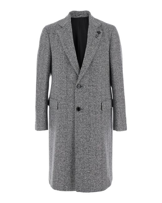 Lardini Gray Single-Breasted Coat With Classic Lapels for men