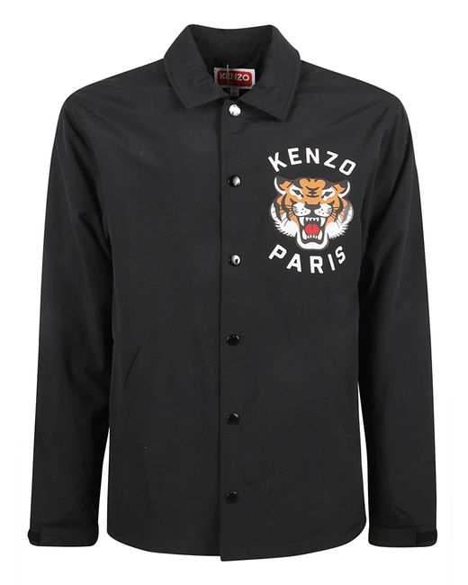 KENZO Black Lucky Tiger Padded Coach Shirt for men
