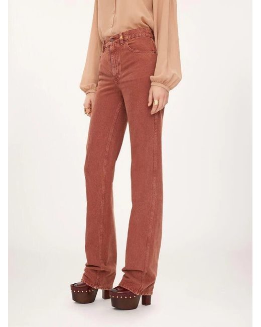 Chloé Red Jean En Denim De Coton Teint Crimson