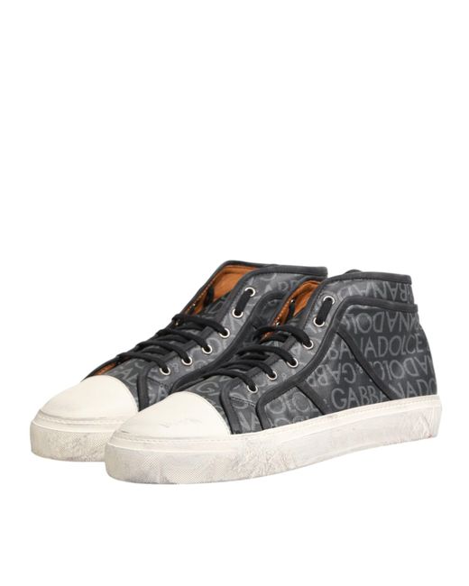 Dolce & Gabbana Black Canvas Logo Mid Top Sneakers Shoes And