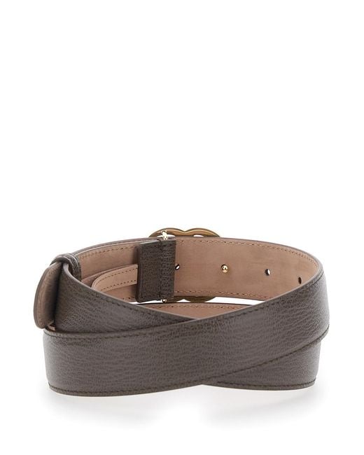 Gucci Gray Leather Belt With Plate