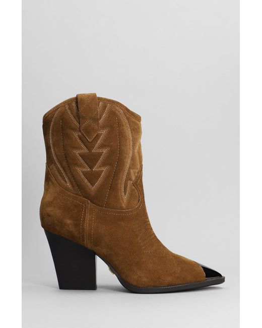 Lola Cruz Brown Texan Ankle Boots In Leather Color Suede