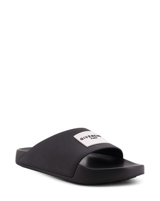 Givenchy Black Rubber Slide With Logo Lettering Patch for men