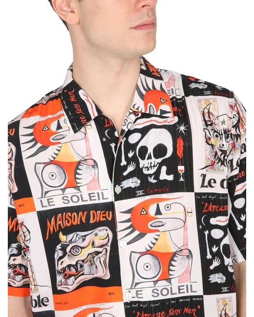 Endless Joy Red Tarot Shirt With Bowling Neck Viscose for men