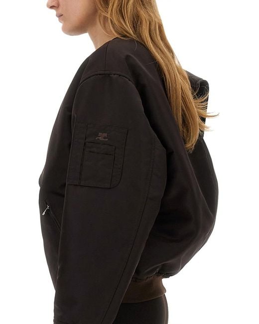 Courreges Black Bow Neck Bomber Jacket Polyamide