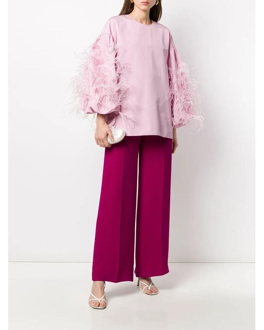 Valentino Pink Feathered Sleeve Top