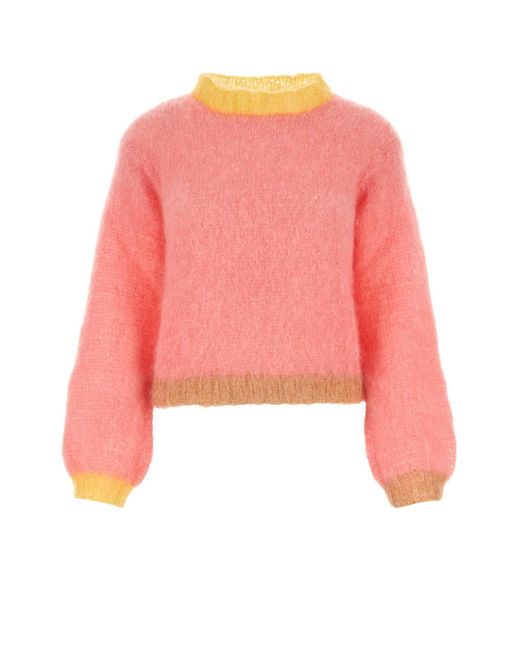 Rose Carmine Pink Stretch Mohair Blend Sweater