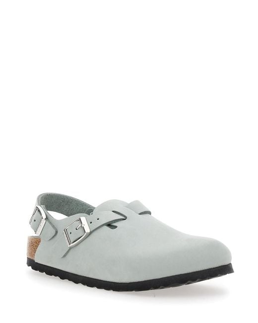 Birkenstock White Leather Mules With Buckles
