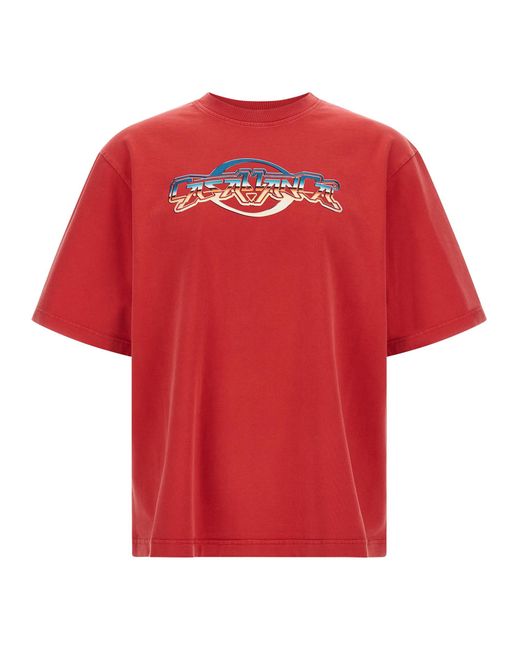 Casablanca Red Oversized Cotton T-Shirt With Graphic Front Print for men