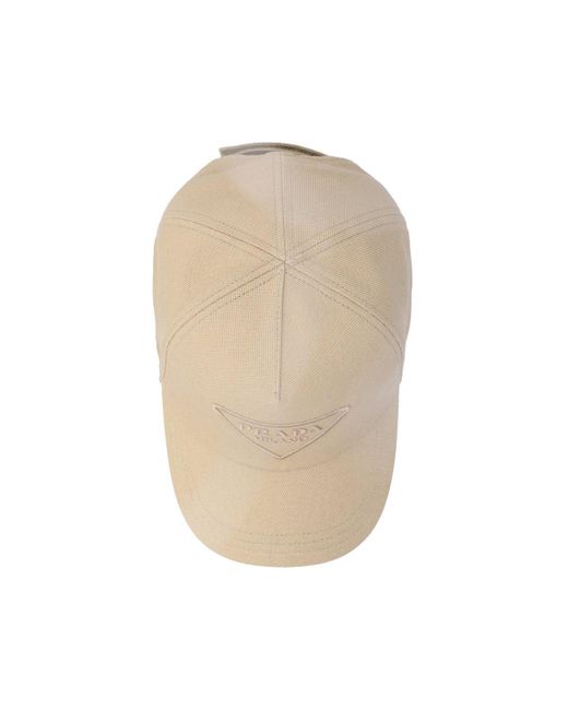 Prada Natural Tonal Triangle Logo Baseball Hat for men