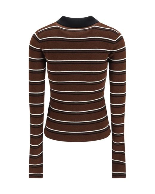 Ganni Brown Striped Merino Polo Shirt Wool Ovis Aries