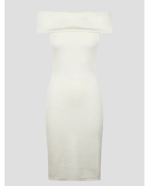 Bottega Veneta White Textured Nylon Off-The- Shoulder Dress
