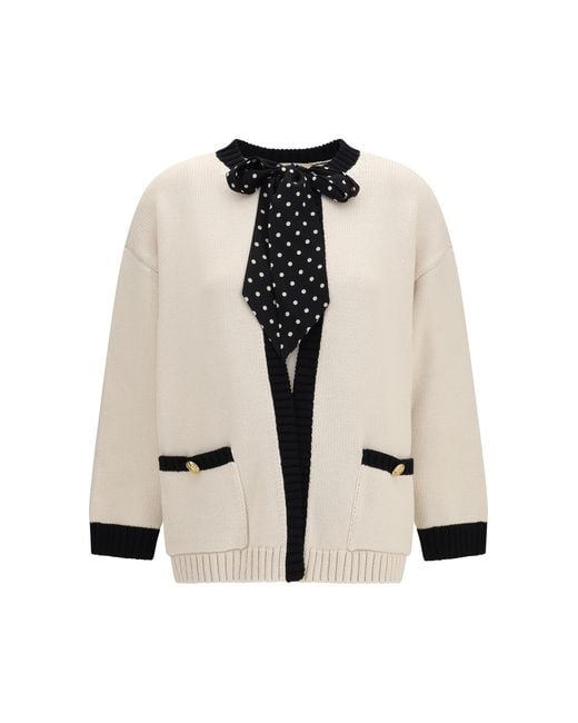 Valentino White Open Polka-Dot Bow Cardigan Cotton; Polyester